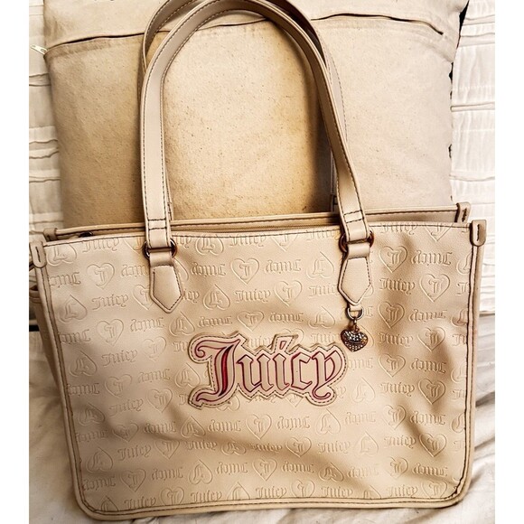 Juicy Couture Handbags - Juicy Couture Cafe Tote Embossed Off White/pink Shoulder Bag